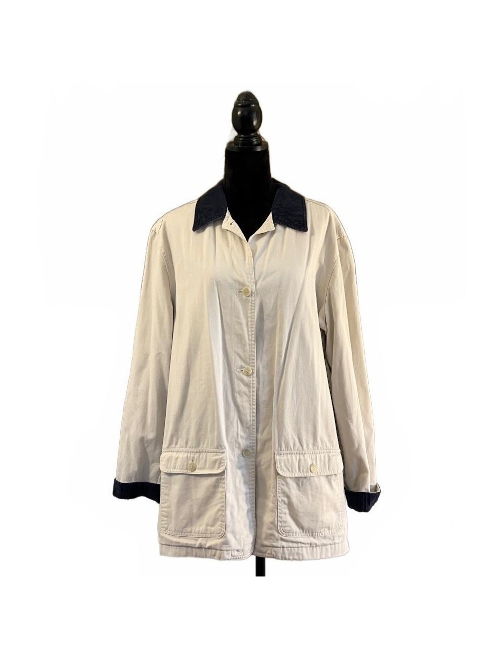 Vintage 90’s Cream Chore Barn Jacket Corduroy Collar Cottagecore Country Farm